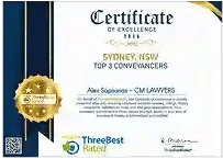 ThreeBest Rated certificate of excellence, Top 3 Conveyancers Sydney 2025