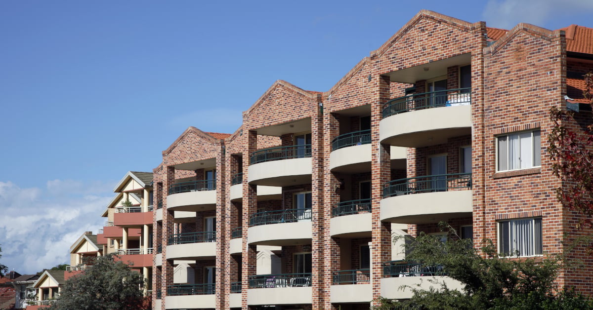 Brick apartment building in Sydney of the kind often held under company title
